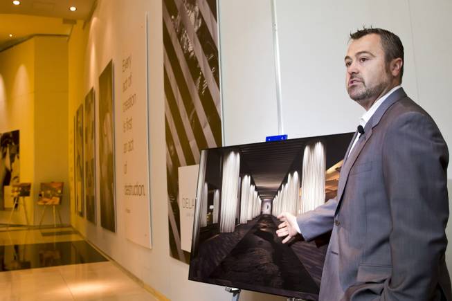 Matthew Chilton, general manager of Delano Las Vegas, shows a rendering of what the newly designed hotel will look like Wednesday, April 30, 2014. Delano Las Vegas, a South Beach-style hotel experience, will have its grand opening in September.