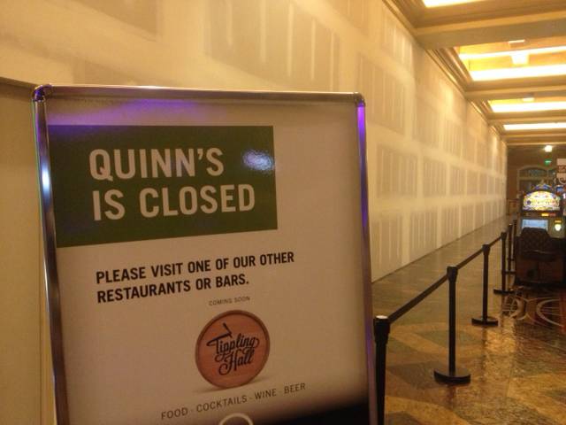 A sign at Green Valley Ranch Resort in Henderson lets patrons know that Quinn’s Irish Pub is closed for business. The restaurant is one of two closed to make room for new eateries coming as part of a $20 million renovation.