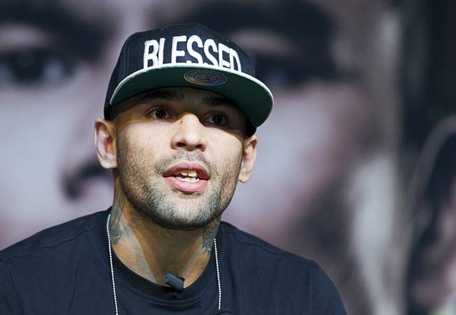 Welterweight boxer Luis Collazo speaks during a news conference for undercard boxers at the MGM Grand Thursday, May 1, 2014. Collazo will fight Amir Khan of Britain at the MGM Grand Garden Arena on Saturday.