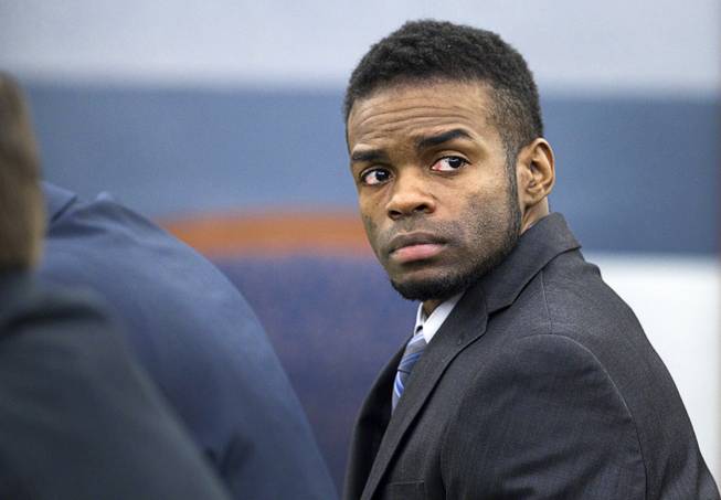 Jason Omar Griffith, the man accused of killing dancer Debora Flores Narvaez, appears in court during jury selection at the Regional Justice Center in Las Vegas, Monday, May 5, 2014. 