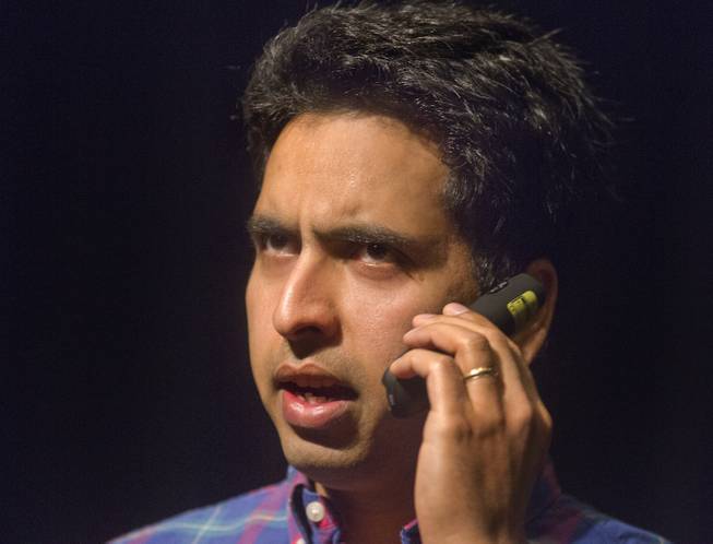 Sal Khan re-enacts his phone conversation with a representative for Bill Gates during a speech about online education and financial literacy at WACUBO14 in the J.W. Marriott on Monday, May 5, 2014.