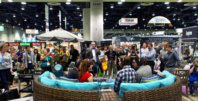 Hosts of HGTV's Property Brothers show Drew and Jonathan Scott draw a crowd during the National Hardware Show 2014 in the Las Vegas Convention Center on Wednesday, May 7, 2014.   L.E. Baskow
