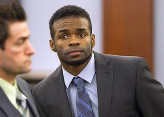 Jason Omar Griffith appears in court during his trial at the Regional Justice Center Thursday, May 8, 2014. Griffith is accused of murdering Luxor 