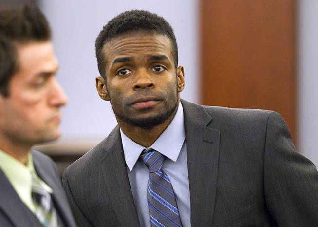Jason Omar Griffith appears in court during his trial at the Regional Justice Center Thursday, May 8, 2014. Griffith is accused of murdering Luxor "Fantasy" dancer Deborah Flores Narvaez in December 2010.