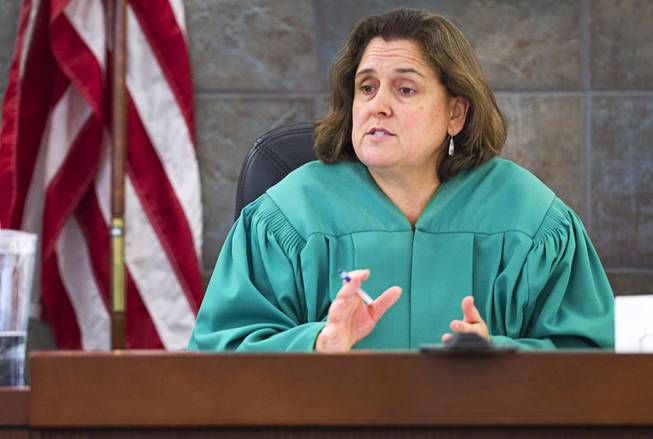 Judge Kathleen Delaney speaks to jurors as the trial begins for Jason Omar Griffith at the Regional Justice Center Thursday, May 8, 2014. Griffith is accused of murdering Luxor "Fantasy" dancer Deborah Flores Narvaez in December 2010.