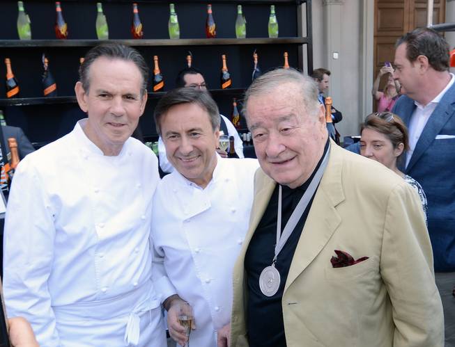 Chefs Thomas Keller, Daniel Boulud and Sirio Maccioni attend the saber-off for the eighth-annual Vegas Uncork’d by Bon Appetit on Thursday, May 8, 2014, at the Venetian.

