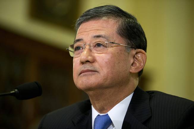 In this Oct. 9, 2013, file photo, Veterans Affairs Secretary Eric Shinseki listens as he testifies on Capitol Hill in Washington.