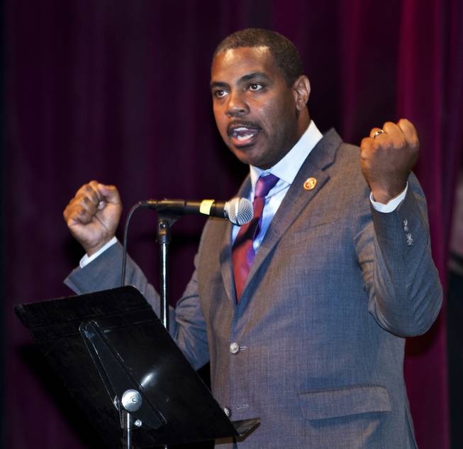 Congressman Steven Horsford responds to a statement on immigration during the Nevadans for the Common Good second community convention at the Cashman Center on Tuesday, May 13, 2014.
