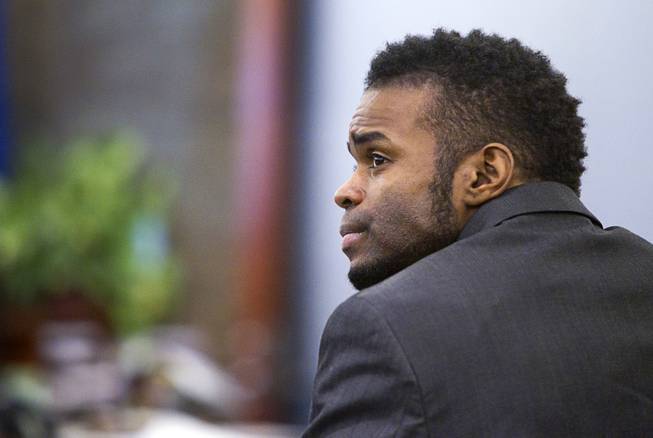 Defendant Jason Omar Griffith is shown during a break in his trial at the Regional Justice Center Wednesday, May 14, 2014. Griffith is accused of murdering Luxor "Fantasy" dancer Deborah Flores Narvaez in December 2010.