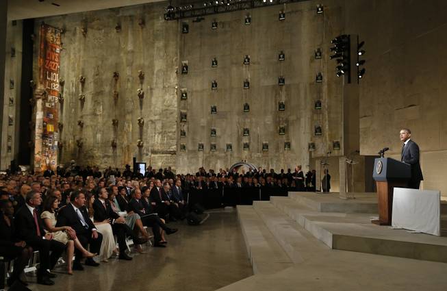 President Barack Obama speaks at the dedication ceremony for the National September 11 Memorial Museum on Thursday, May 15, 2014, in New York.