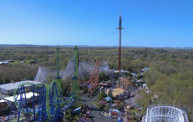 This undated image released by Six Flags New England shows The New England SkyScreamer, the tallest swing ride at Six Flags New England in Agawam, Mass.