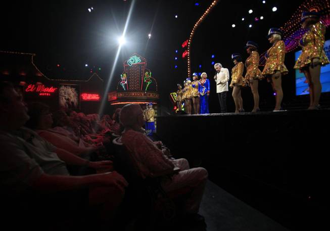 Follies impresario  and co-founder Riff Markowitz, center,  75, says goodnight to the audience after "The Fabulous Palm Springs Follies" in Palm Springs, Calif., on March 27, 2014.