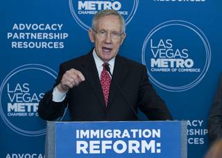 Senate Majority Leader Harry Reid (D-NV) calls for comprehensive immigration reform at the Las Vegas Metro Chamber of Commerce Tuesday, May 27, 2014.