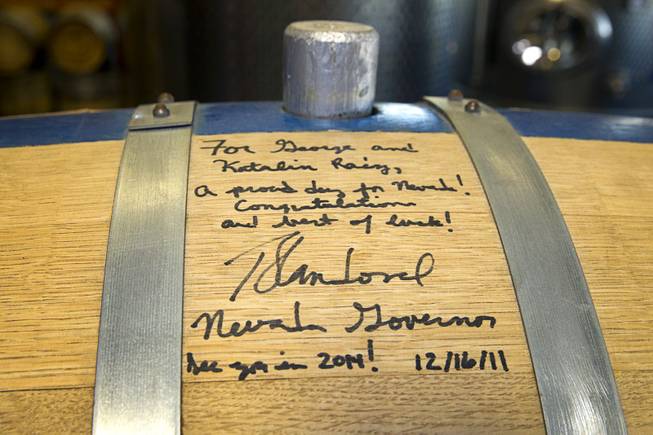 The "Governor's Barrel" is shown at the Las Vegas Distillery in Henderson Thursday, May 29, 2014. Nevada Governor Brian Sandoval helped fill fill the barrel in 2011 and on Thursday filled the first bottle of "Nevada 150" bourbon whiskey, a bourbon created for the Nevada sesquicentennial.