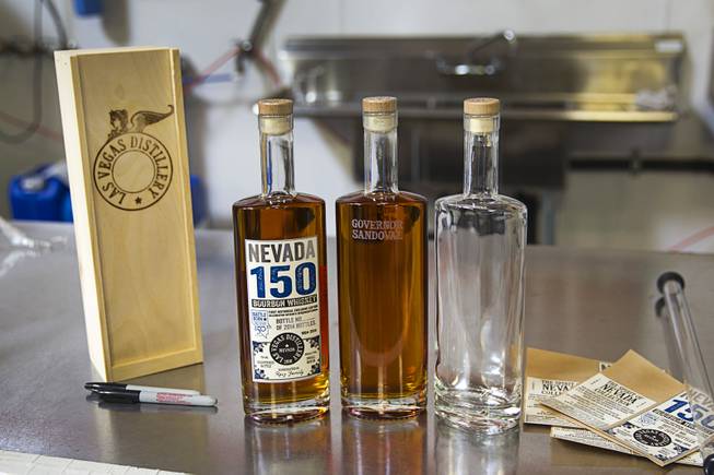 Bottles of "Nevada 150," a bourbon whiskey are shown at the Las Vegas Distillery in Henderson Thursday, May 29, 2014. Governor Sandoval helped fill the first bottle of "Nevada 150," a bourbon whiskey created for the Nevada sesquicentennial.
