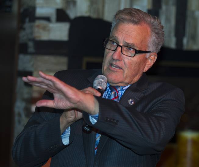 State Senate District 10 candidate Ed Uehling introduces his platform to Libertarian party members and guests during a meet and greet session at Hyde in the Bellagio on Thursday, May 29, 2014.