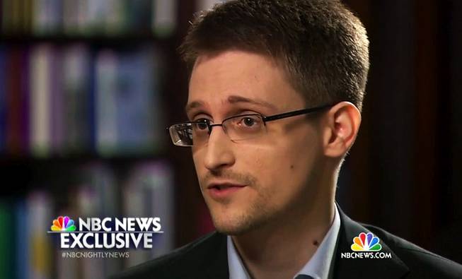 In this image taken from video provided by NBC News on Tuesday, May 27, 2014, Edward Snowden, a former National Security Agency (NSA) contractor, speaks to NBC News anchor Brian Williams during an NBC Exclusive interview. 