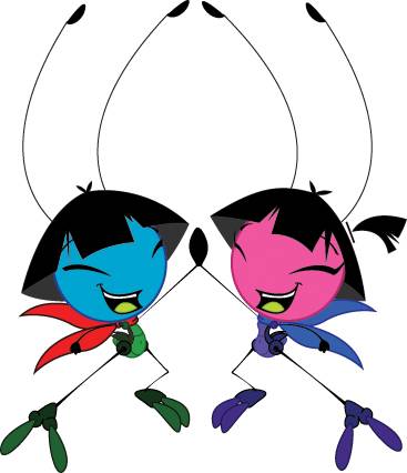 Po and Ming are cricket twins. Po is green and blue, but not sad, and Ming is purple and tickled pink. They are loyal, smart and spunky. 
