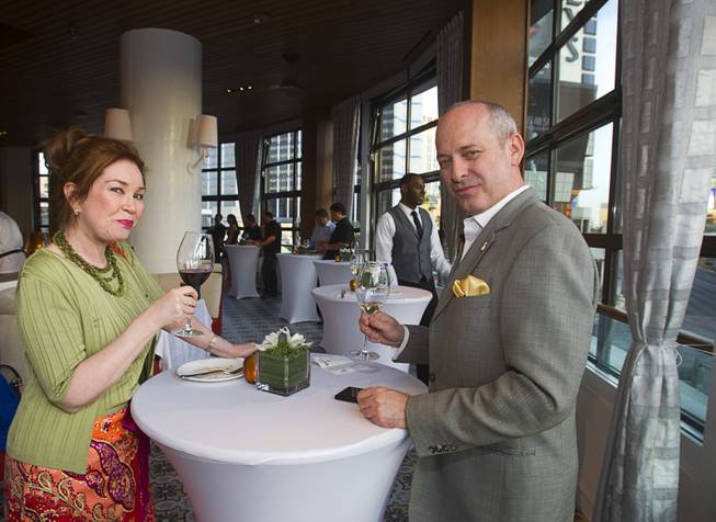 Paulina Biggs Sparkuhl, honorary consul of Chile in Las Vegas, and Jonathan Warren, honorary consul of Monaco in Las Vegas, attend the VIP grand opening of Giada, the first Giada De Laurentiis restaurant, on Monday, June 2, 2014, in the Cromwell. 