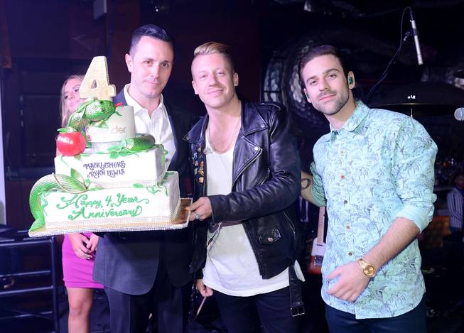 Sean Christie and Macklemore & Ryan Lewis attend Surrender and Encore Beach Club’s fourth-anniversary celebration early Thursday, June 5, 2014, in Encore Las Vegas.

