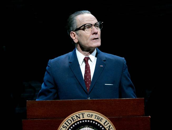 This image released by Jeffrey Richards Associates shows Bryan Cranston portraying President Lyndon B. Johnson during a performance of Robert Schenkkan's "All the Way." Cranston, in a role far from TV's chemistry teacher-turned-meth kingpin Walter White, won the best lead actor in a play Tony for the performance.