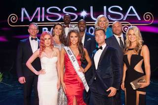 2014 Miss Nevada USA Nia Sanchez, with the pageant judges, is crowned 2014 Miss USA at the 2014 Miss USA Pageant at Baton Rouge River Center on Sunday, June 8, 2014, in Baton Rouge, La.