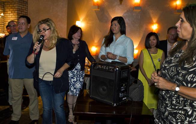 Assemblywoman Michele Fiore thanks the crowd for their support as she and other Republicans gather at Mundo restaurant on Monday, June 9, 2014.