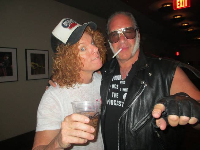 Carrot Top, left, and Andrew Dice Clay backstage at the Guns N' Roses concert on Saturday, June 7, at the Joint at the Hard Rock Hotel.