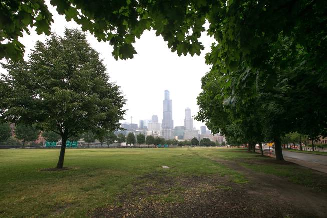 A new proposed site of the Obama Presidential Library, on the UIC Campus, just south of the Eisenhower Expressway, is seen, June 10, 2014. Harrison on the South, the Eisenhower on the North, Halsted on the East and Morgan Street on the West bound it. The view is looking eastward towards the city skyline.