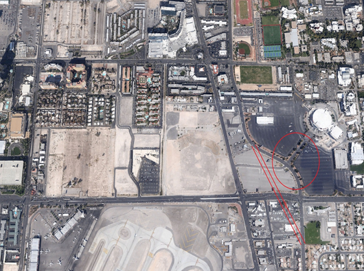 UNLV is considering an alternative location for the football stadium southwest of the Thomas & Mack Center in an area that currently serves as the basketball arena's parking lot. 