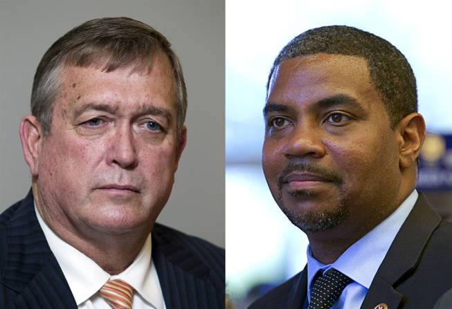 Republican congressional nominee Cresent Hardy, left, is running against Democratic Rep. Steven Horsford in the November general election.