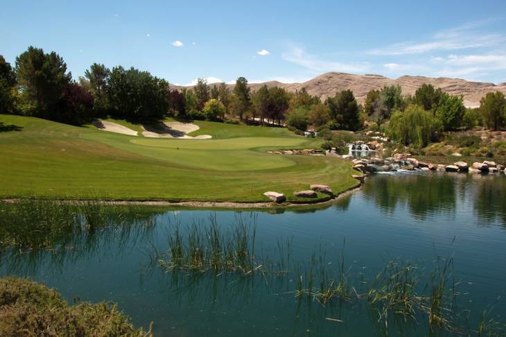 This is a view of the par 3 17th hole at Southern Highlands Golf Club May 22, 2014.