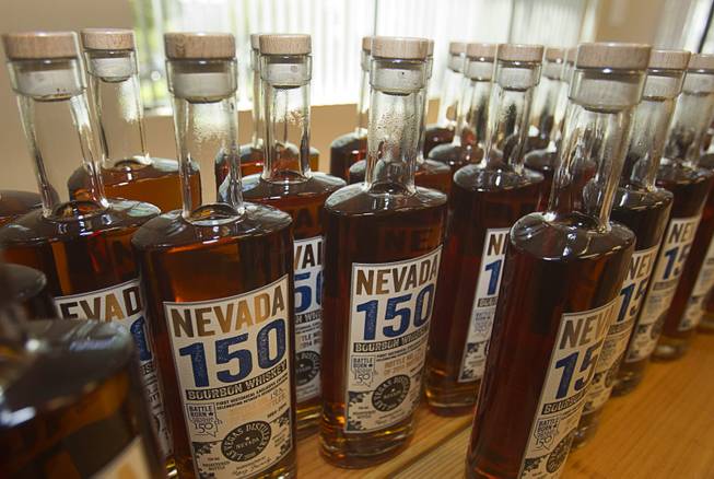 Bottles of "Nevada 150" bourbon whiskey are displayed during "Bourbon Day" at the Las Vegas Distillery in Henderson Saturday, June 14, 2014. The bourbon whiskey, the first bourbon produced in Nevada, is named for Nevada's sesquicentennial.