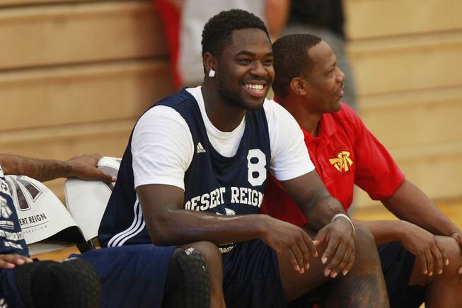 Jordan Cornish smiles during his Desert Reign basketball league game Wednesday, June 18, 2014.
