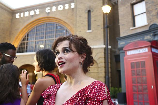 Helena Bonham Carter speaks to the media during the Wizarding World of Harry Potter Diagon Alley preview event at Universal Studios Florida in Orlando on Wednesday, June 18, 2014. Diagon Alley will officially open to the public July 8, 2014.