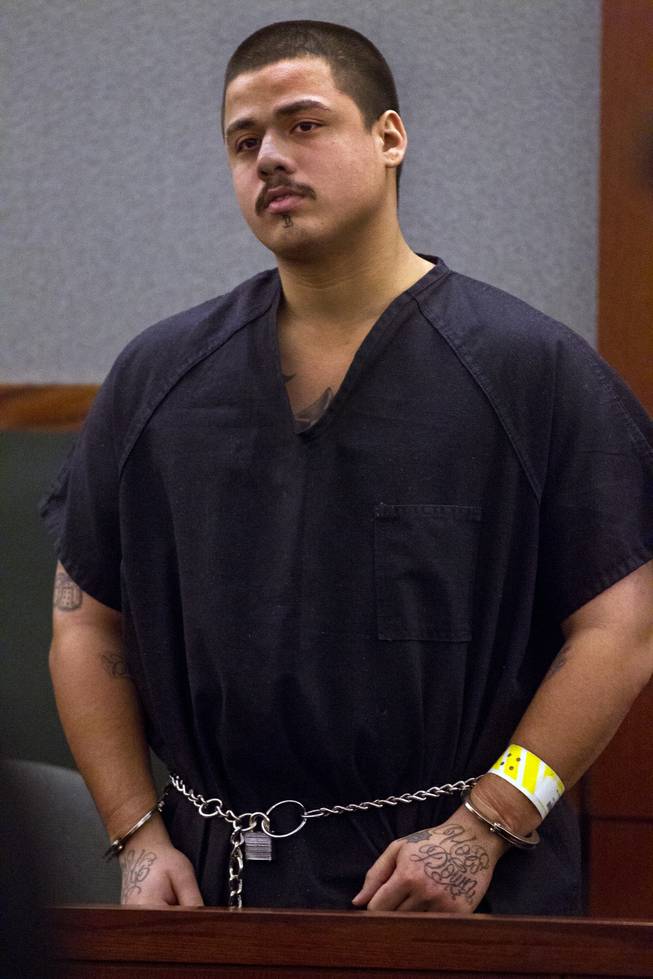 Adrian McClintock stands before the judge during his preliminary hearing at the Justice Center with Julio Renteria on Friday, June 20, 2014. The two are suspects in a Boulder Highway carjacking gone awry that ended in Dylan Joshua Salazar's fatal shooting.