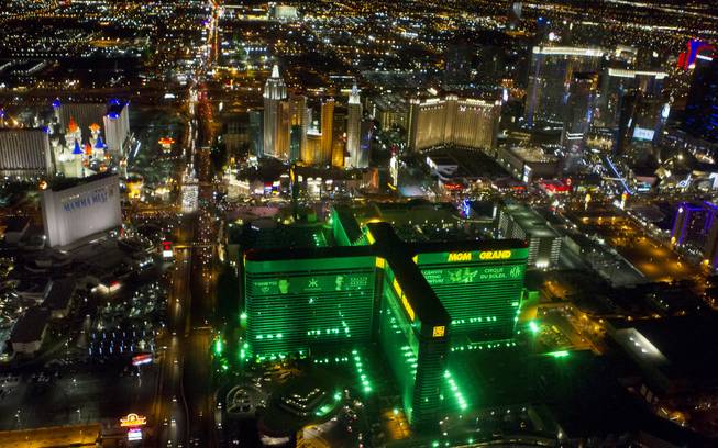 A view of the Strip from a Maverick Helicopter on Friday, June 20, 2014, on the way to opening night of the Electric Daisy Carnival at Las Vegas Motor Speedway.