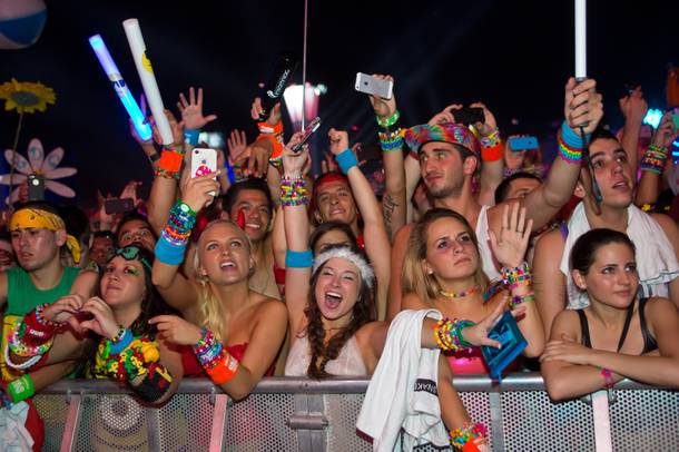 Attendees dance to the music of Kaskade during night 2 of EDC, Saturday June 21, 2014 at the Las Vegas Motor Speedway.