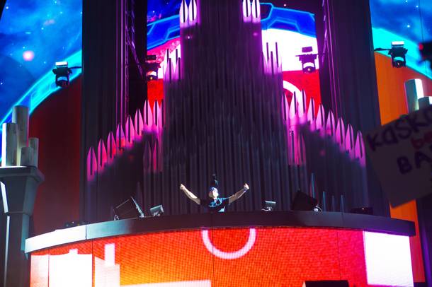 Kaskade spins for fans during night 2 of EDC, Saturday June 21, 2014 at the Las Vegas Motor Speedway.