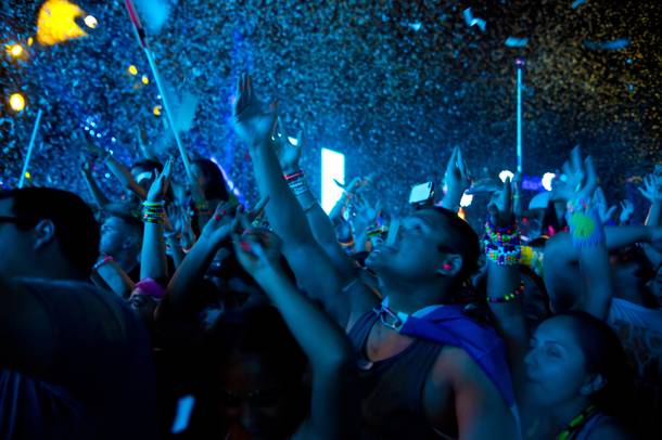 Attendees dance to the music of Kaskade during night 2 of EDC, Saturday June 21, 2014 at the Las Vegas Motor Speedway.
