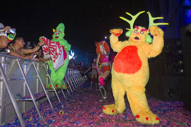 Performers are shown during the final night of the 2014 Electric Daisy Carnival (EDC) at the Las Vegas Motor Speedway Sunday, June 22, 2014.
