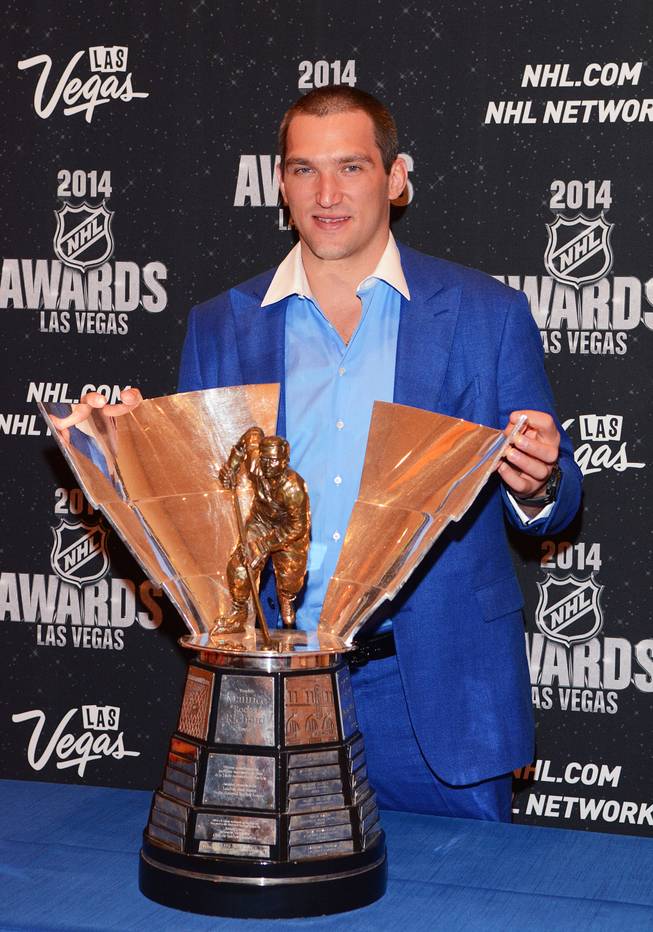 Alex Ovechkin of the Washington Capitals with the Maurice Richard Trophy at the 2014 NHL Awards in Encore Theater on Tuesday, June 24, 2014, at Wynn Las Vegas.