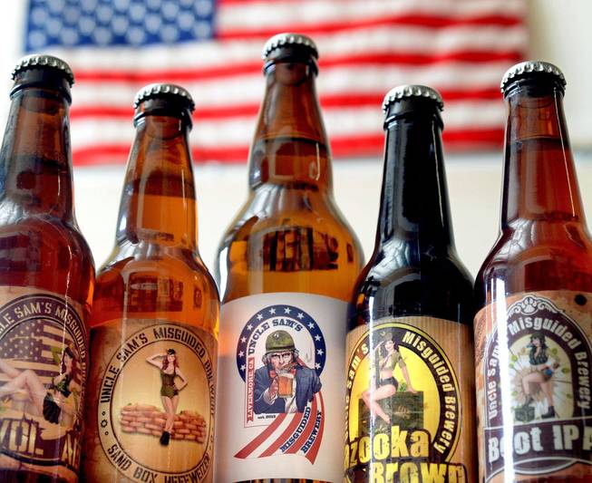 Bottles of beer available at Uncle Sam&apos;s Misguided  Brewery are photographed in Livermore, Calif., on Friday, May 30, 2014. With names like AWOL Pale Ale, Boot IPA and Bazooka Brown, it&apos;s clear Uncle Sam&apos;s Misguided Brewery is a twist on an age-old craft. The veteran-owned and operated microbrewery is not only employing veterans, but it&apos;s also putting a portion of its profits into developing nontraditional rehabilitation programs like yoga, wilderness adventures, equine therapy and transformational sailing.