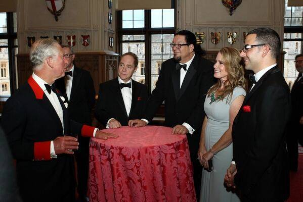 Rio headliner magicians Penn & Teller with Prince Charles, left, on Monday, June 23, 2014, in London.