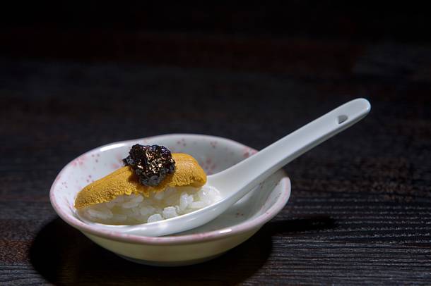 Sea Urchin Spoon Rice is displayed at Izakaya Cocokala, 4449 W. Flamingo Road, Thursday, June 26, 2014.