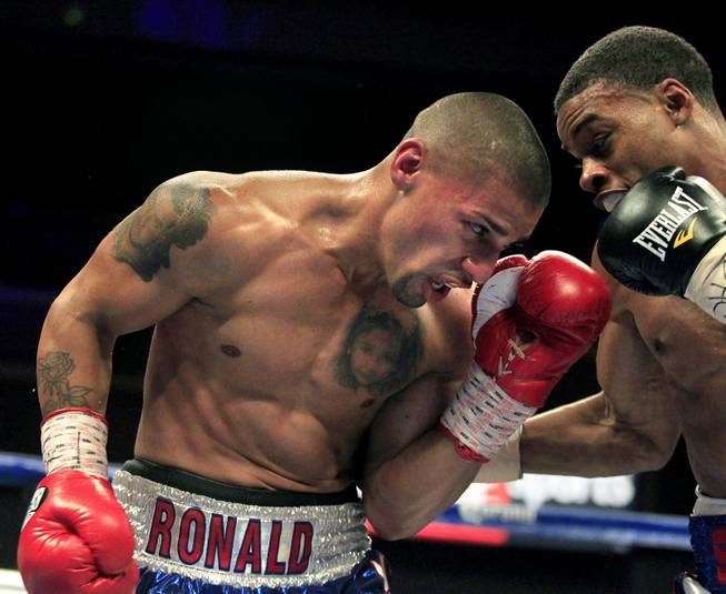 Pennsylvania's Ronald Cruz battles in the ring with Errol Spence Jr. as ShoBox: The New Generation on SHOWTIME presents their welterweight fight at the Hard Rock Hotel & Casino on Friday, June 27, 2014.