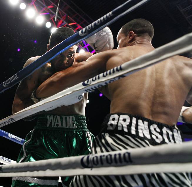Maryland's Dominic Wade and New York's Nick Brinson tie up in the corner as ShoBox: The New Generation on SHOWTIME presents their middleweight fight at the Hard Rock Hotel & Casino on Friday, June 27, 2014.
