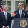 President Barack Obama, accompanied by Vice President Joe Biden, speaks about immigration reform, Monday, June 30, 2014, in the Rose Garden at the White House in Washington.