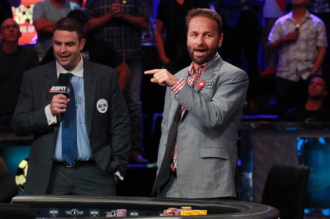 Daniel Negreanu reacts to a play during the final table of the Big One For One Drop tournament at the World Series of Poker Tuesday, July 1, 2014 at the Rio. Daniel Colman took home first place and $15,306,668 in prize money.