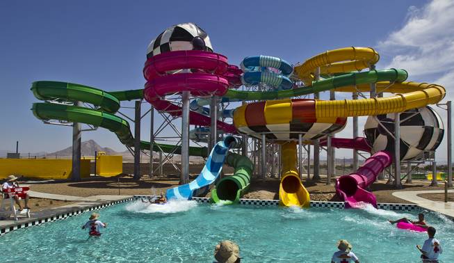 Many of the water slides are in operation during opening day at Cowabunga Bay, the new water park in Henderson with over 25 rides & attractions on Friday, July 4, 2014.  L.E. Baskow